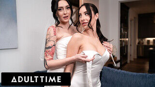 ADULT TIME - Érzéki, romantikus legelső szeretkezés a friss leszbi feleségek, Charlotte Sins és Melissa Stratton között